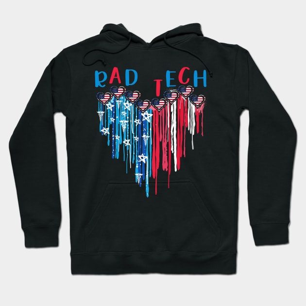 Rad Tech American Flag Melting Heart 4th Of July Hoodie by Marcelo Nimtz